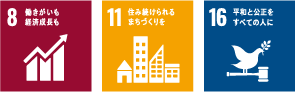社会貢献・地域貢献 ゴール8.11,16
